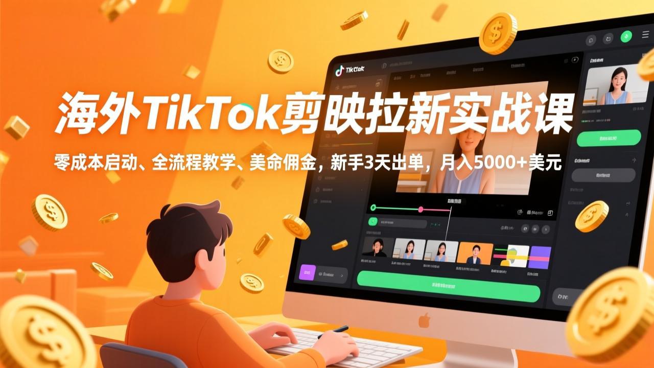 (17340期)海外TikTok剪映拉新实战课,零成本启动、全流程教学、美金佣金,新手3天出单,月入5000+美元网创吧-网创项目资源站-副业项目-创业项目-搞钱项目网创吧