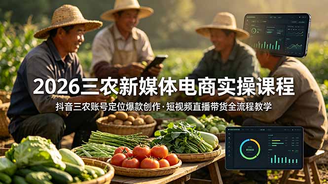 (18991期)2026三农新媒体电商实操课程:抖音三农账号定位爆款创作,短视频直播带货全流程教学网创吧-网创项目资源站-副业项目-创业项目-搞钱项目网创吧