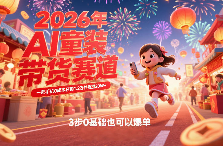 AI童装新春带货赛道,一部手机0成本狂销1.2万件喜提20W+,3步0基础也可以爆单网创吧-网创项目资源站-副业项目-创业项目-搞钱项目网创吧