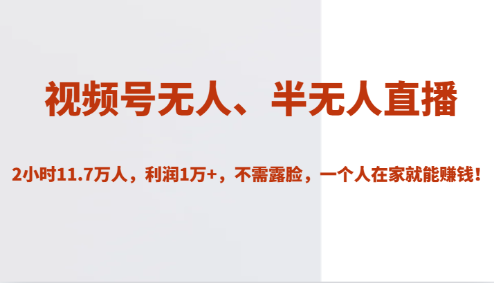 视频号无人、半无人直播2小时11.7万人,利润1万+,不需露脸,一个人在家就能赚钱!网创吧-网创项目资源站-副业项目-创业项目-搞钱项目网创吧