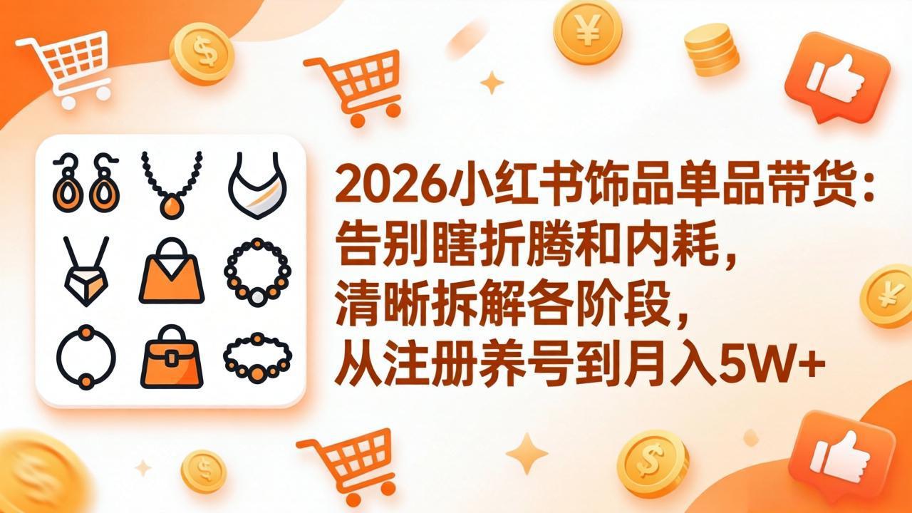 (17861期)2026小红书饰品单品带货:告别瞎折腾和内耗,清晰拆解各阶段,从注册养号到月入5W+网创吧-网创项目资源站-副业项目-创业项目-搞钱项目网创吧