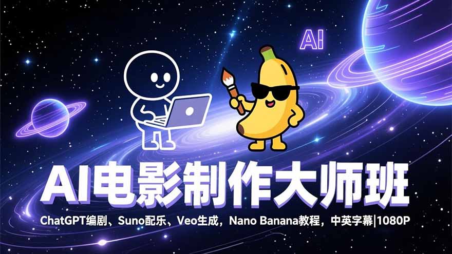 (17011期)AI电影制作大师班:ChatGPT编剧、Suno配乐、Veo生成,Nano Banana教程,中英字幕|1080P网创吧-网创项目资源站-副业项目-创业项目-搞钱项目网创吧