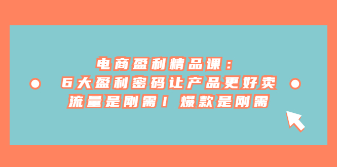 电商盈利精品课:6大盈利 密码让产品更好卖,流量是刚需!爆款是刚需网创吧-网创项目资源站-副业项目-创业项目-搞钱项目网创吧