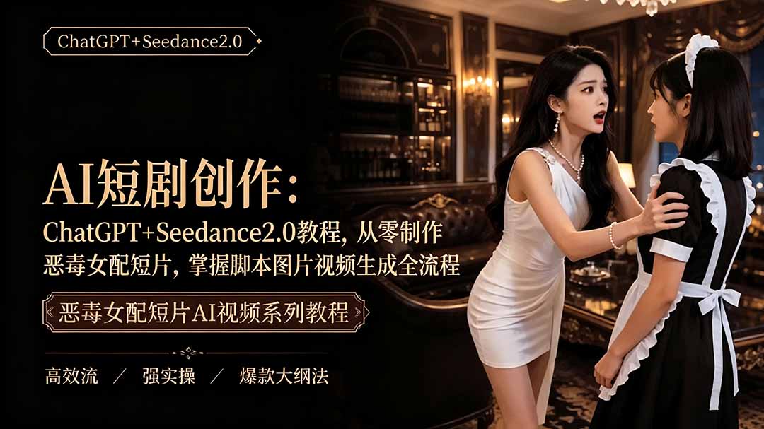 （19545期）AI短剧创作：ChatGPT+Seedance2.0教程，从零制作恶毒女配短片，掌握脚本图片视频生成全流程网创吧-网创项目资源站-副业项目-创业项目-搞钱项目网创吧