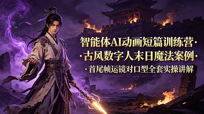 （19114期）智能体AI动画短篇训练营-更新，古风数字人末日魔法案例，首尾帧运镜对口型全套实操讲解网创吧-网创项目资源站-副业项目-创业项目-搞钱项目网创吧