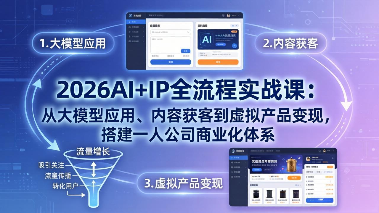 (17863期)2026AI+IP全流程实战课:从大模型应用、内容获客到虚拟产品变现,搭建一人公司商业化体系网创吧-网创项目资源站-副业项目-创业项目-搞钱项目网创吧