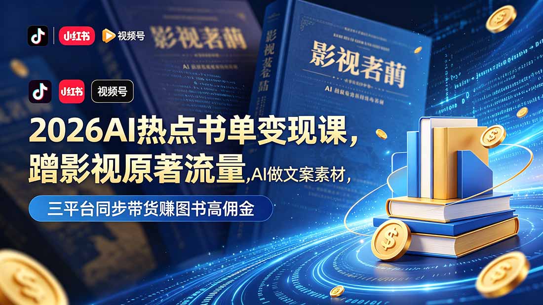 (18727期)2026AI热点书单变现课,蹭影视原著流量,AI做文案素材,三平台同步带货赚图书高佣金网创吧-网创项目资源站-副业项目-创业项目-搞钱项目网创吧
