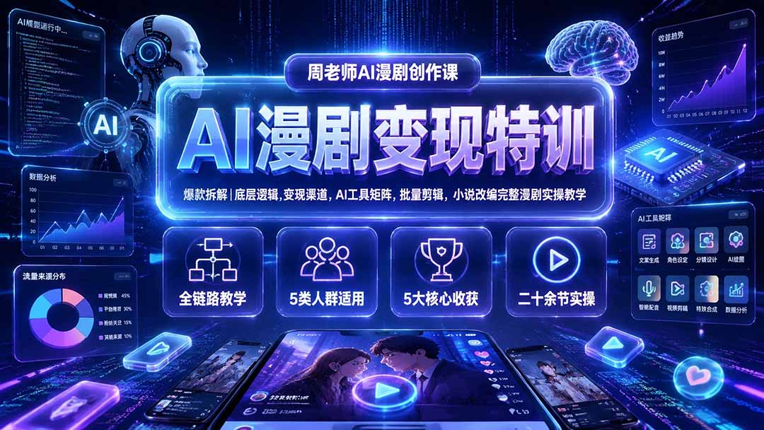 (19633期)AI漫剧变现特训★爆款拆解|底层逻辑,变现渠道,AI工具矩阵,批量剪辑,小说改编完整漫剧实操教学网创吧-网创项目资源站-副业项目-创业项目-搞钱项目网创吧