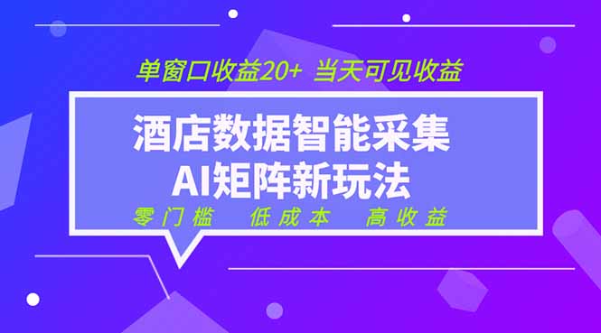 (19041期)2026酒店数据采集ai智能矩阵新风口 低成本 高收益 当天见收益 单窗口20+网创吧-网创项目资源站-副业项目-创业项目-搞钱项目网创吧