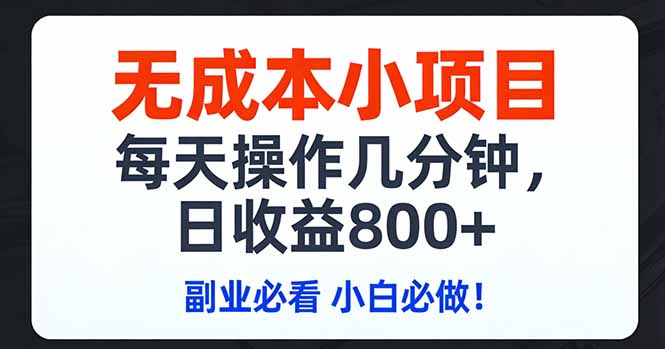 (17447期)无成本小项目,每天操作几分钟,日收益800+ 副业必看 小白必做!网创吧-网创项目资源站-副业项目-创业项目-搞钱项目网创吧