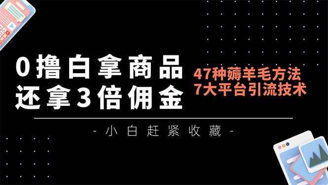 (16780期)0撸白拿商品,还拿3倍佣金,47种薅羊毛方法,7大平台全方位引流技术教学,精专月入过万网创吧-网创项目资源站-副业项目-创业项目-搞钱项目网创吧