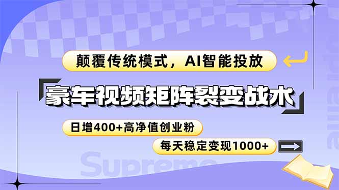 （14903期）豪车视频矩阵裂变战术，颠覆传统模式，AI智能投放，日增400+高净值创业...网创吧-网创项目资源站-副业项目-创业项目-搞钱项目网创吧