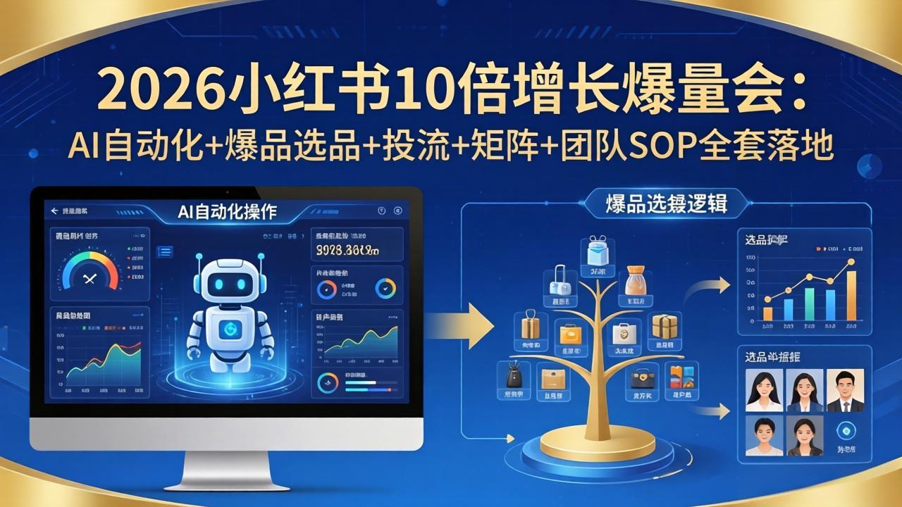 (17964期)2026小红书10倍增长爆量会:AI自动化+爆品选品+投流+矩阵+团队SOP全套落地网创吧-网创项目资源站-副业项目-创业项目-搞钱项目网创吧
