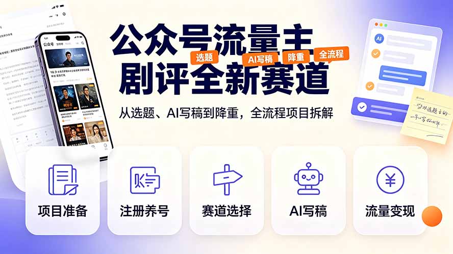 （19348期）公众号流量主剧评全新赛道，从选题、AI写稿到降重，全流程项目拆解网创吧-网创项目资源站-副业项目-创业项目-搞钱项目网创吧
