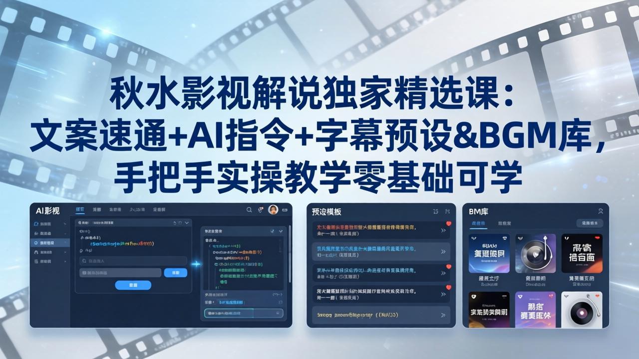 (18080期)秋水影视解说独家精选课:文案速通+AI指令+字幕预设+BGM库,手把手实操教学零基础可学网创吧-网创项目资源站-副业项目-创业项目-搞钱项目网创吧