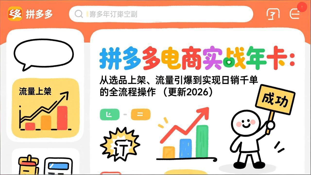 (17823期)拼多多电商实战年卡:从选品上架、流量引爆到实现日销千单的全流程操作(更新2026年3月)网创吧-网创项目资源站-副业项目-创业项目-搞钱项目网创吧