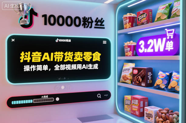 抖音AI带货卖零食,操作简单,全部视频用AI生成,一万粉丝,卖了3.2W单网创吧-网创项目资源站-副业项目-创业项目-搞钱项目网创吧