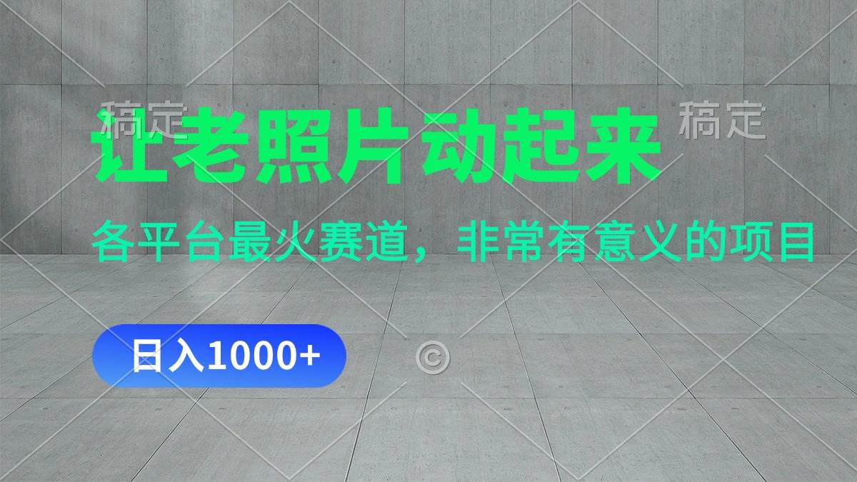 (11671期)让老照片动起来,一天变现1000+,各平台最火赛道,看完就会网创吧-网创项目资源站-副业项目-创业项目-搞钱项目网创吧