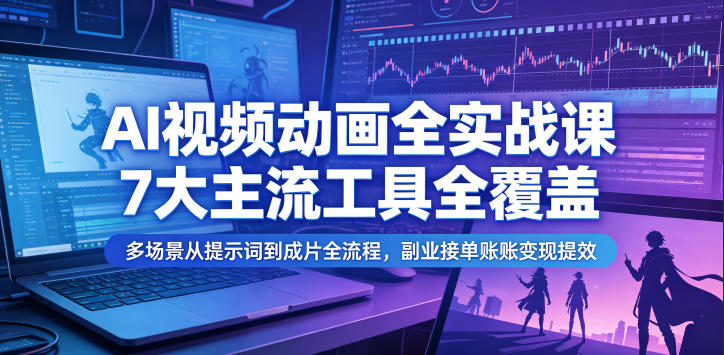 AI视频动画全实战课,7大主流工具全覆盖,多场景从提示词到成片全流程,副业接单账号变现提效网创吧-网创项目资源站-副业项目-创业项目-搞钱项目网创吧
