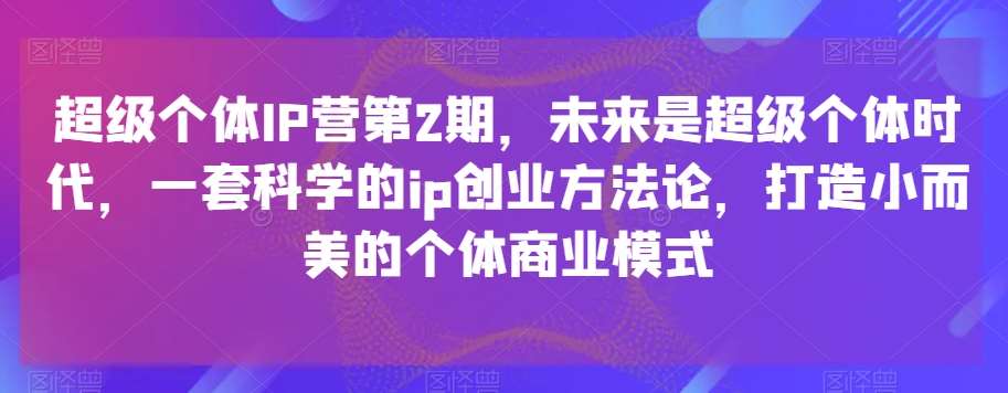 超级个体IP营第2期,未来是超级个体时代,一套科学的ip创业方法论,打造小而美的个体商业模式网创吧-网创项目资源站-副业项目-创业项目-搞钱项目网创吧