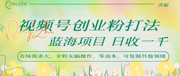 视频号创业粉打法,日入1k,蓝海项目,市场需求大,全程无脑操作,可复制网创吧-网创项目资源站-副业项目-创业项目-搞钱项目网创吧