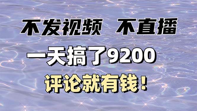 (14018期)不发作品不直播,评论就有钱,一条最高10块,一天搞了9200网创吧-网创项目资源站-副业项目-创业项目-搞钱项目网创吧