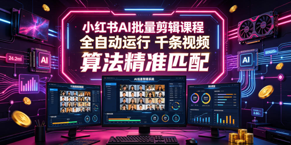 小红书AI批量剪辑课程,24小时全自动运行,解放双手专注运营,千条视频批量处理,小红书算法精准匹配网创吧-网创项目资源站-副业项目-创业项目-搞钱项目网创吧