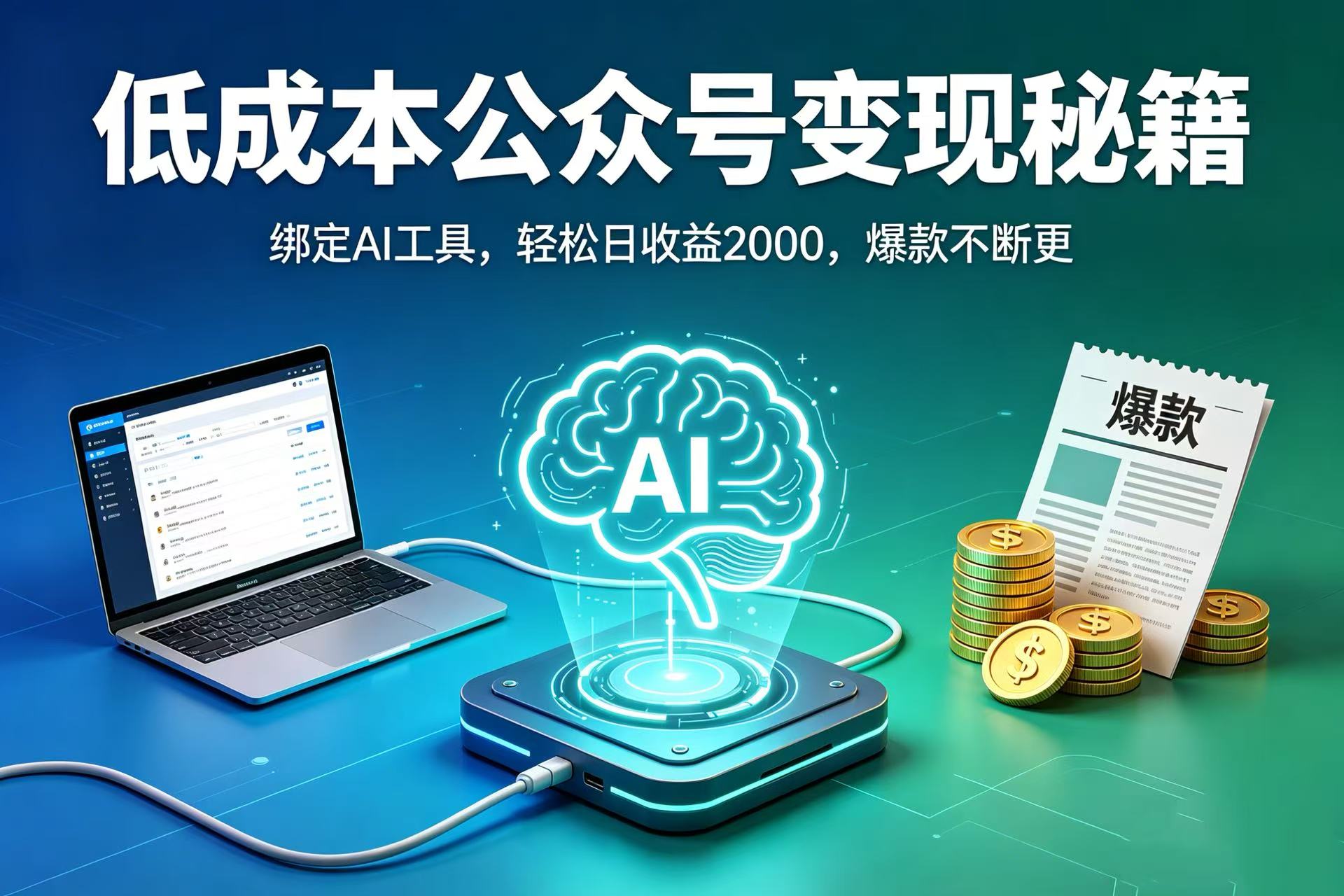 低成本公众号变现秘籍：绑定 AI 工具，轻松日收益 2000，爆款不断更网创吧-网创项目资源站-副业项目-创业项目-搞钱项目网创吧