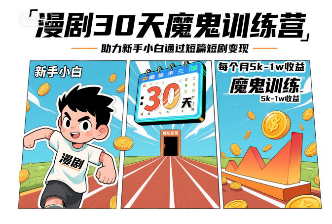 漫剧30天魔鬼训练营,助力新手小白通过短篇短剧变现,每个月5k-1w收益网创吧-网创项目资源站-副业项目-创业项目-搞钱项目网创吧