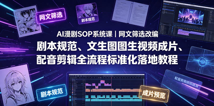 AI漫剧SOP系统课|网文筛选改编、剧本规范、文生图图生视频成片、配音剪辑全流程标准化落地教程网创吧-网创项目资源站-副业项目-创业项目-搞钱项目网创吧