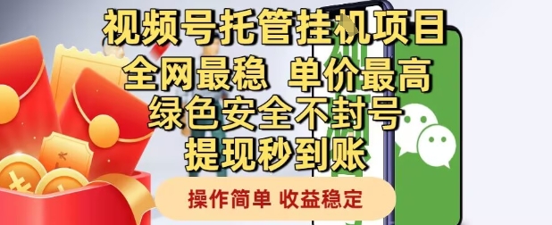 视频号托管挂G项目全网最稳，单价最高，绿色安全不封号提现秒到账，操作简单，收益稳定【揭秘】网创吧-网创项目资源站-副业项目-创业项目-搞钱项目网创吧