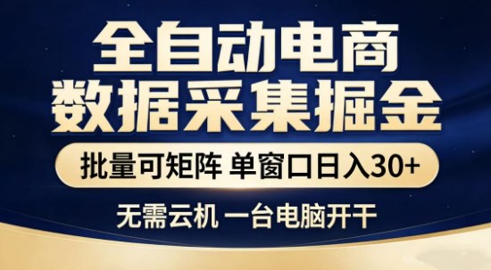 独家电商数据全自动采集项目，批量可矩阵，单窗口轻松日入3张+【揭秘】网创吧-网创项目资源站-副业项目-创业项目-搞钱项目网创吧