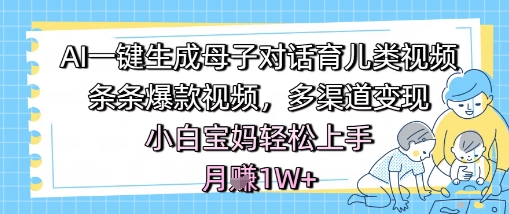 AI一键生成母子对话育儿类视频，条条爆款视频，多渠道变现，小白宝妈轻松上手，月入1W+网创吧-网创项目资源站-副业项目-创业项目-搞钱项目网创吧