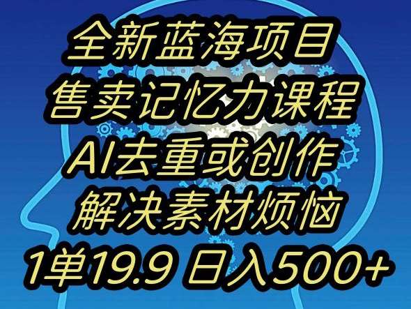 蓝海项目记忆力提升,AI去重,一单19.9日入500+【揭秘】网创吧-网创项目资源站-副业项目-创业项目-搞钱项目网创吧