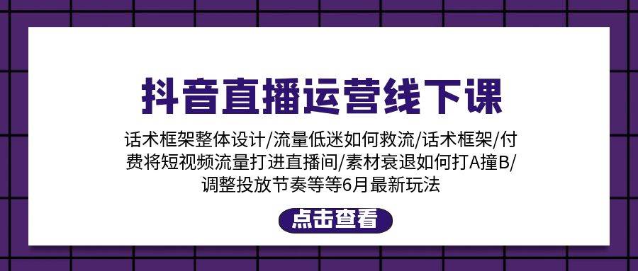(11211期)抖音直播运营线下课:话术框架/付费流量直播间/素材A撞B/等6月新玩法网创吧-网创项目资源站-副业项目-创业项目-搞钱项目网创吧