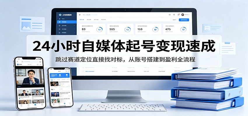 24小时自媒体起号变现速成，跳过赛道定位直接找对标，从账号搭建到盈利全流程网创吧-网创项目资源站-副业项目-创业项目-搞钱项目网创吧