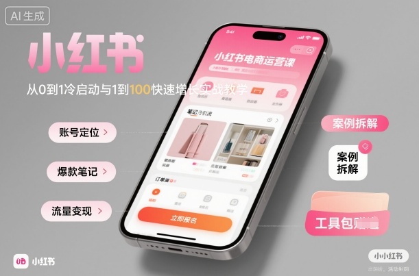 小红书电商运营课：从0到1冷启动与1到100快速增长实战教学网创吧-网创项目资源站-副业项目-创业项目-搞钱项目网创吧