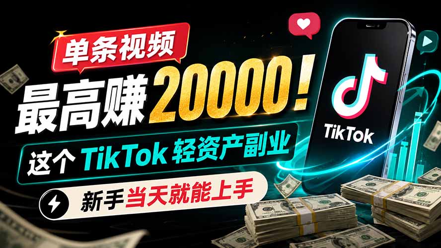 (19457期)单条视频最高赚 20000!这个 TikTok 轻资产副业,新手当天就能上手网创吧-网创项目资源站-副业项目-创业项目-搞钱项目网创吧