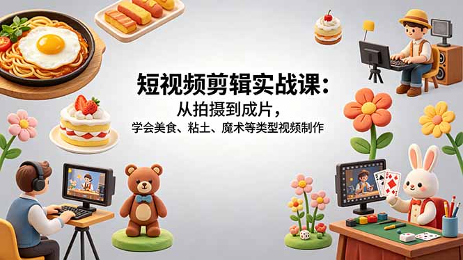 (18375期)短视频剪辑实战课:从拍摄到成片,学会美食、粘土、魔术等类型视频制作网创吧-网创项目资源站-副业项目-创业项目-搞钱项目网创吧