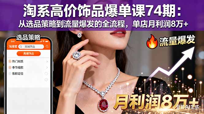 (16351期)淘系高价饰品爆单课74期:从选品策略到流量爆发的全流程,单店月利润8万+网创吧-网创项目资源站-副业项目-创业项目-搞钱项目网创吧