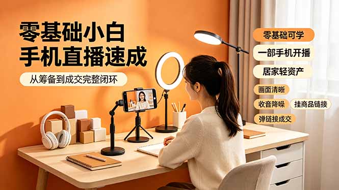 (19231期)零基础小白手机直播速成,从筹备到成交完整闭环,适配苹果安卓系统,解决杂音卡顿留人难问题网创吧-网创项目资源站-副业项目-创业项目-搞钱项目网创吧