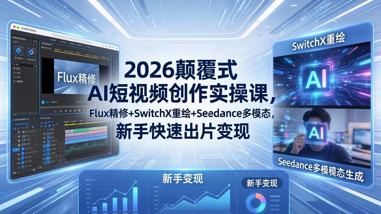 (18449期)2026颠覆式 AI短视频创作课-5月更新,Flux精修+SwitchX重绘+Seedance多模态,新手快速出片变现网创吧-网创项目资源站-副业项目-创业项目-搞钱项目网创吧