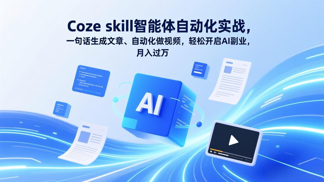 (17399期)Coze skill智能体自动化实战,一句话生成文章、自动化做视频,轻松开启AI副业,月入过万网创吧-网创项目资源站-副业项目-创业项目-搞钱项目网创吧