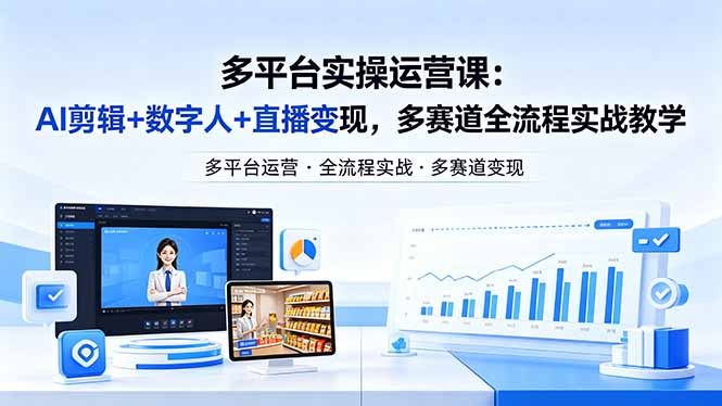 (18257期)某团队多平台实操运营课-更新26年4月29:AI剪辑+数字人+直播变现,多赛道全流程实战教学网创吧-网创项目资源站-副业项目-创业项目-搞钱项目网创吧