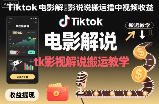 Tiktok电影解说搬运撸中视频收益,tk影视解说搬运教学网创吧-网创项目资源站-副业项目-创业项目-搞钱项目网创吧