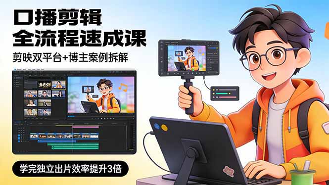 (17420期)口播剪辑全流程速成课,剪映双平台+博主案例拆解,学完独立出片效率提升3倍网创吧-网创项目资源站-副业项目-创业项目-搞钱项目网创吧