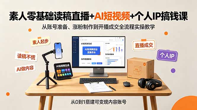 (19232期)素人零基础读稿直播+AI短视频+个人IP搞钱课,从账号准备、涨粉制作到开播成交全流程实操教学网创吧-网创项目资源站-副业项目-创业项目-搞钱项目网创吧