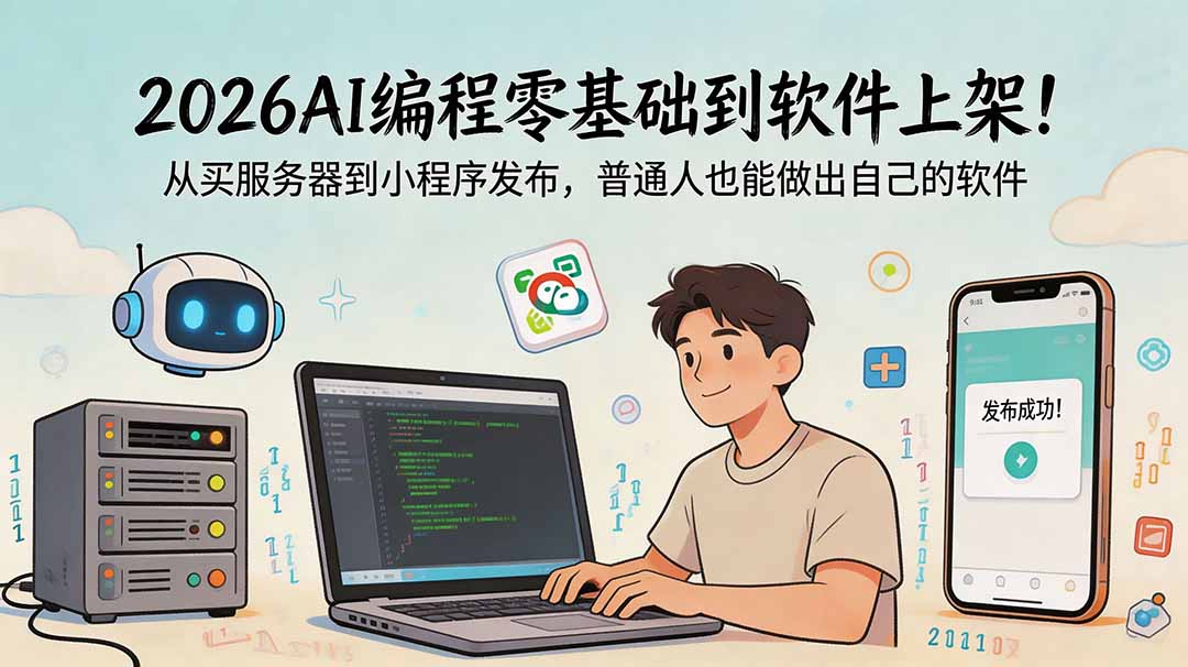 (18905期)2026AI编程零基础到软件上架!从买服务器到小程序发布,普通人也能做出自己的软件网创吧-网创项目资源站-副业项目-创业项目-搞钱项目网创吧