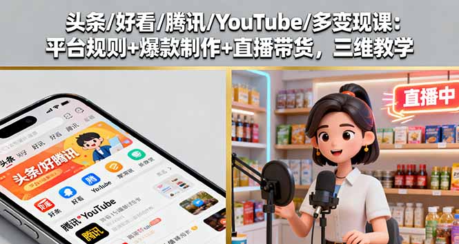 (16147期)头条/好看/腾讯/YouTube/多变现课:平台规则+爆款制作+直播带货,三维教学网创吧-网创项目资源站-副业项目-创业项目-搞钱项目网创吧