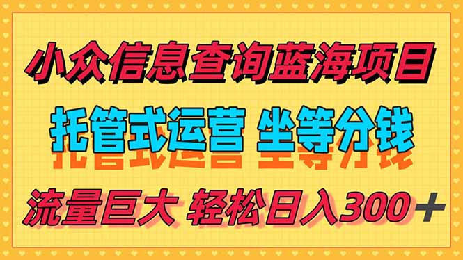 (15216期)稳定日入300+,小众信息查询蓝海项目,全程懒人式托管,解放你的时间网创吧-网创项目资源站-副业项目-创业项目-搞钱项目网创吧